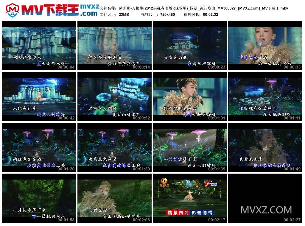 萨顶顶-万物生(2012央视春晚版)(现场版)_国语_流行歌曲_MA308327